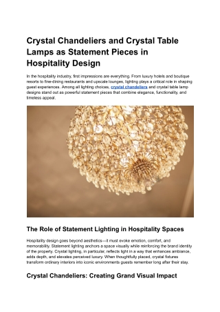 Crystal Chandeliers and Crystal Table Lamps as Statement Pieces in Hospitality Design