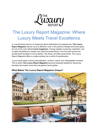 Elevate Your Lifestyle with The Luxury Report