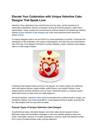 Elevate Your Celebration with Unique Valentine Cake Designs That Speak Love