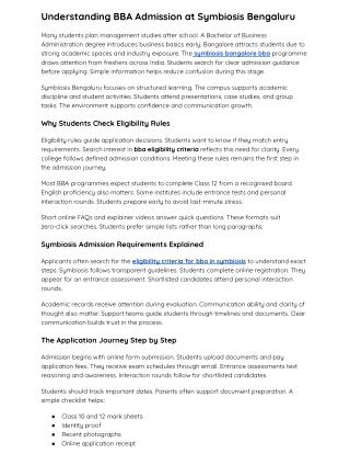 Understanding BBA Admission at Symbiosis Bengaluru