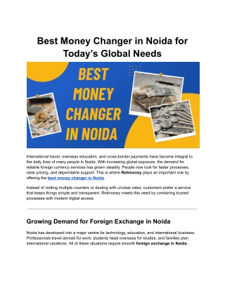 Best Money Changer in Noida for Today’s Global Needs