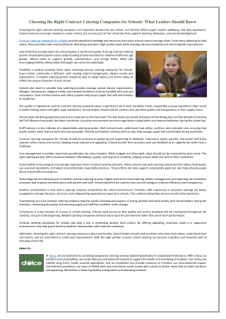 Choosing the Right Contract Catering Companies for Schools - What Leaders Should Know