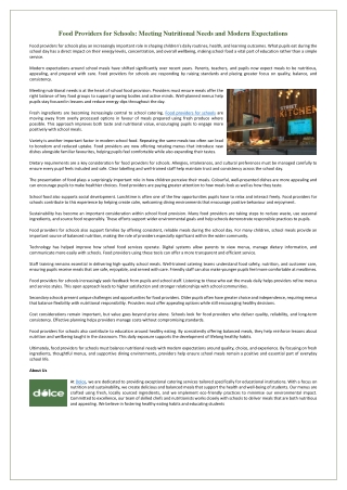 Food Providers for Schools - Meeting Nutritional Needs and Modern Expectations
