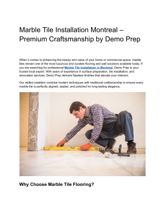 Marble Tile Installation Montreal – Premium Craftsmanship by Demo Prep