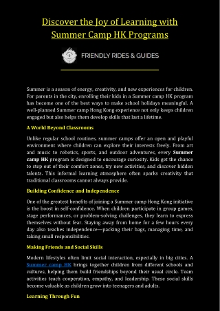 Discover the Joy of Learning with Summer Camp HK Programs