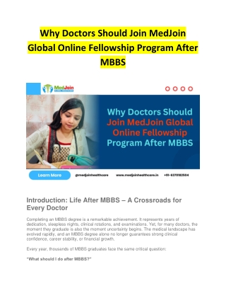 Why Doctors Should Join MedJoin Global Online Fellowship Program After MBBS