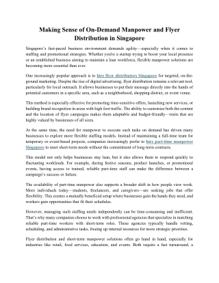 Making Sense of On-Demand Manpower and Flyer Distribution in Singapore 