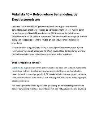 Vidalista 40 – Betrouwbare Behandeling bij Erectiestoornissen