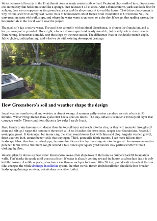 Greensboro NC Yard Drainage Solutions: French Drains Done Right