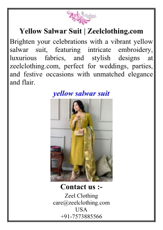Yellow Salwar Suit | Zeelclothing.com