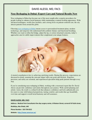 Nose Reshaping in Dubai Expert Care and Natural Results Now