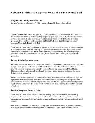 Celebrate Birthdays & Corporate Events with Yacht Events Dubai