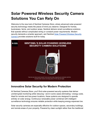 Solar Powered Wireless Security Camera Solutions You Can Rely On