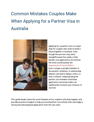 Common Mistakes Couples Make When Applying for an Australian Partner Visa
