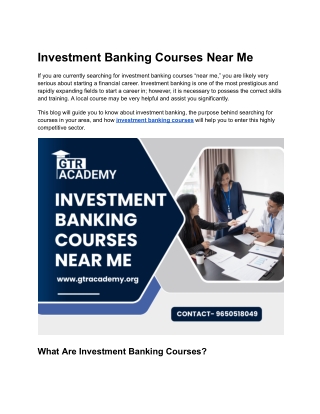 Investment Banking Courses Near Me