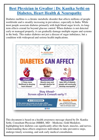 Best Physician in Gwalior | Dr. Kanika Sethi on Diabetes, Heart Health