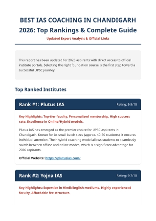 BEST IAS COACHING IN CHANDIGARH 2026: Top Rankings & Complete Guide