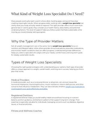 What kind of weight loss specialist do I need
