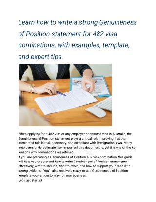 How to Write a Strong Genuineness of Position Statement for 482 Visa | Template