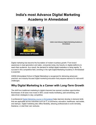 India's most Advance Digital Marketing Academy in Ahmedabad