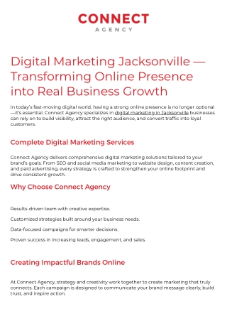 Digital Marketing Jacksonville Solutions | Connect Agency