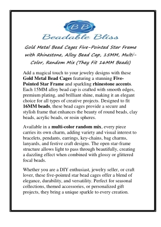 Gold Metal Bead Cages Five-Pointed Star Frame with Rhinestone, Alloy Bead Cap, 15MM, Multi-Color, Random Mix (They Fit 1