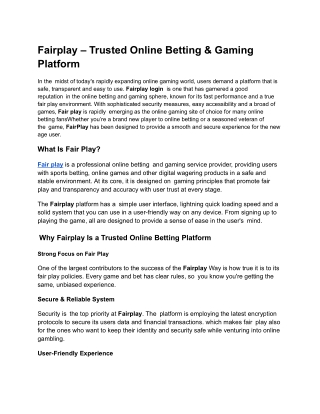 Fairplay – Trusted Online Betting & Gaming Platform