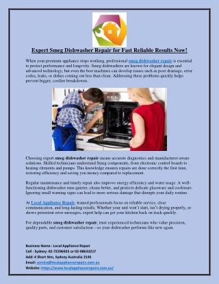 Expert Smeg Dishwasher Repair for Fast Reliable Results Now
