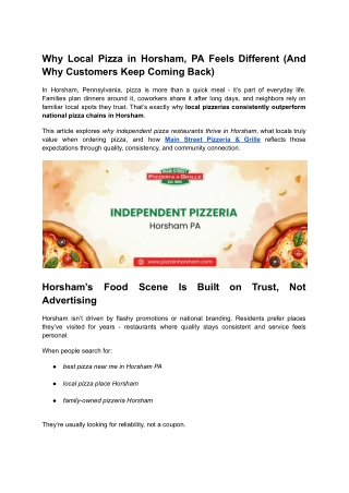 Why Local Pizza in Horsham, PA Feels Different (And Why Customers Keep Coming Back)