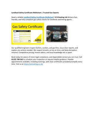 Landlord Safety Certificate Melksham - Trusted Gas Experts