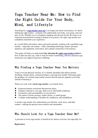 Yoga Teacher Near Me How to Find the Right Guide for Your Body, Mind, and Lifestyle