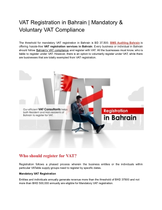 Bahrain VAT Registration Services for Businesses & Individuals