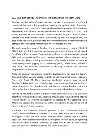 2, 3, 4 & 5 BHK Boutique Apartments in Bavdhan Pune | Modern Living