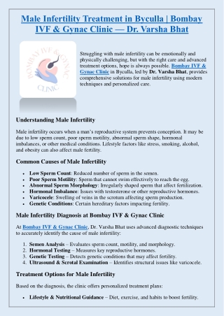 Male Infertility Treatment in Byculla -  Bombay IVF & Gynac Clinic