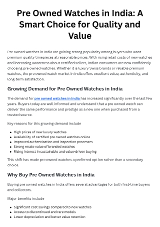 Pre Owned Watches in India A Smart Choice for Quality and Value