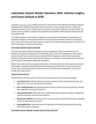 Lubrication System Market Report: 2036 Insights