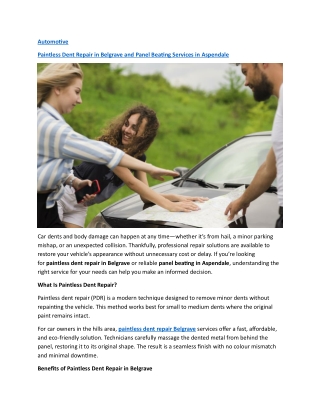 Paintless Dent Repair in Belgrave and Panel Beating Services in Aspendale