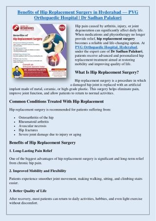 Benefits of Hip Replacement Surgery in Hyderabad — PVG Orthopaedic Hospital