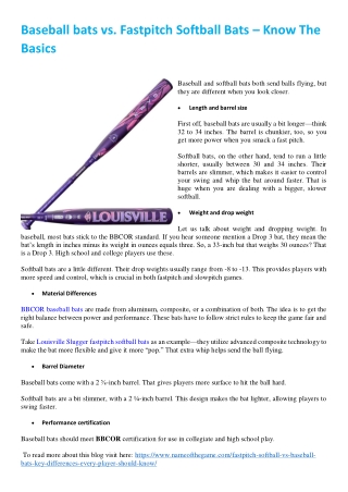 Baseball bats vs. Fastpitch Softball Bats – Know The Basics