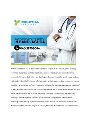 Best Multispeciality Hospital in Bandlaguda