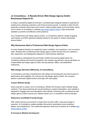 Jo Consultancy – A Results-Driven Web Design Agency Dublin Businesses Depend On