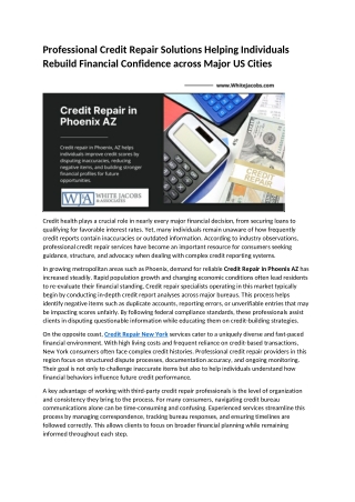 Professional Credit Repair Solutions Helping Individuals Rebuild Financial Confidence Across Major US Cities