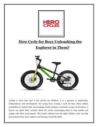 How Cycle for Boys Unleashing the Explorer in Them?