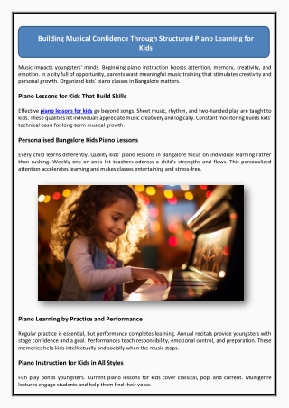 Building Musical Confidence Through Structured Piano Learning for Kids