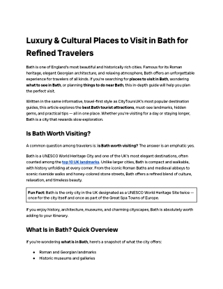 Cultural Places to Visit in Bath | City Tours UK