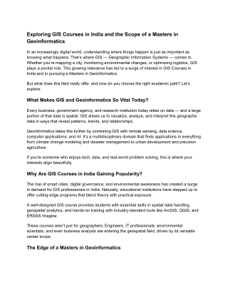 Exploring GIS Courses in India and the Scope of a Masters in Geoinformatics