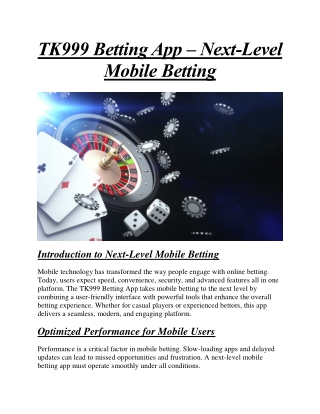TK999 Betting App Next Level Mobile Betting