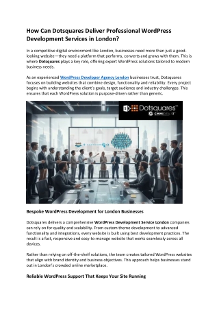 How Can Dotsquares Deliver Professional WordPress Development Services in London