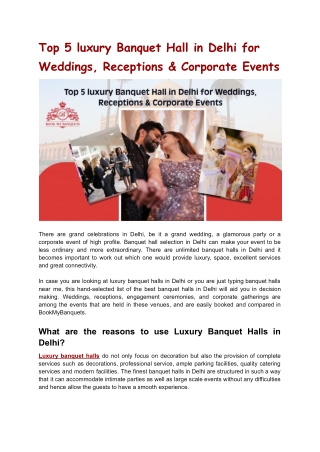 Banquet Halls in Delhi for Weddings & Events | Bookmybanquets