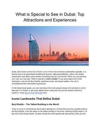 What is Special to See in Dubai Top Attractions and Experiences